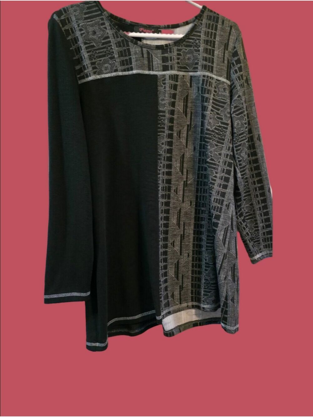 4/$67 Deal! Papa Black & Gray Patterned Long-Sleeve Tunic
